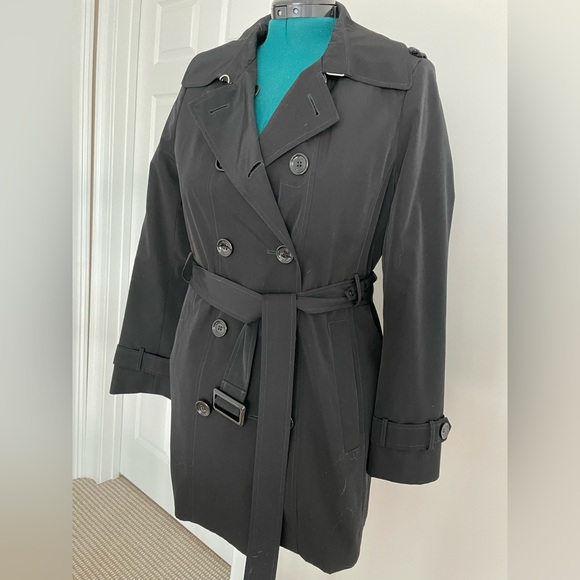 Calvin Klein black belted trench coat, mid-thigh length,zip out lining,M - Picture 1 of 5